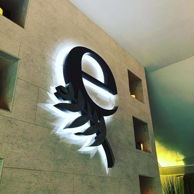 Segnali in metallo fabbricati su misura con lettera di alluminio spazzolato e retroilluminazione a LED