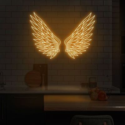 Segno di nozze a luce di neone White Wing Spedizione Logo personalizzato Segno di neone nome