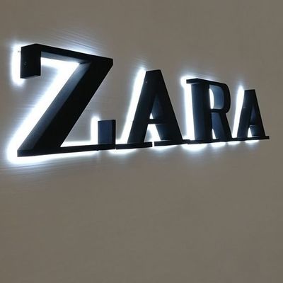 2024 Acrilica Neve Indoor Business Wall ZARA LED Metal Lettere personalizzate a retroilluminazione 3D