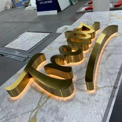 Piattaforma di alimentazione neve 3d Lettere di oro retroilluminazione a led Lettere segno per negozio segni chiusi in acciaio inossidabile